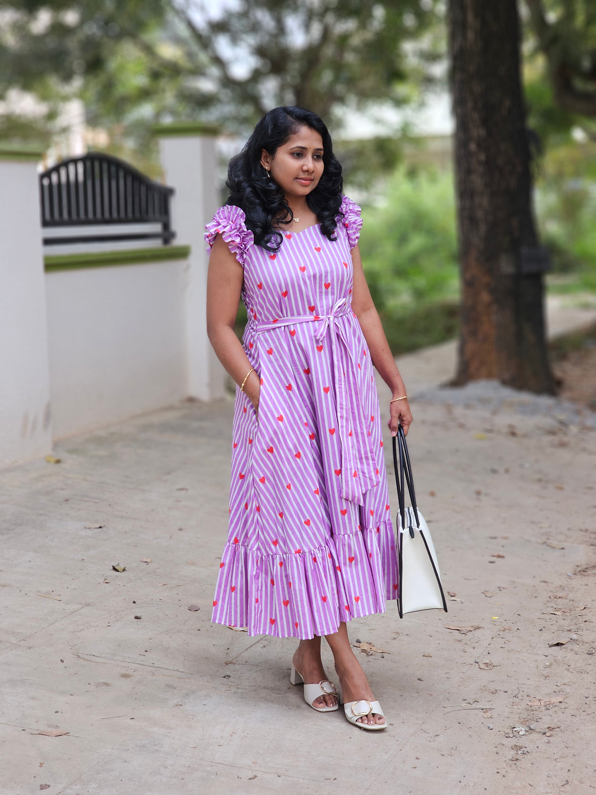 Lavender stripes A-line dress