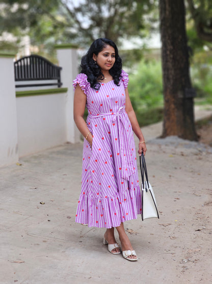 Lavender stripes A-line dress