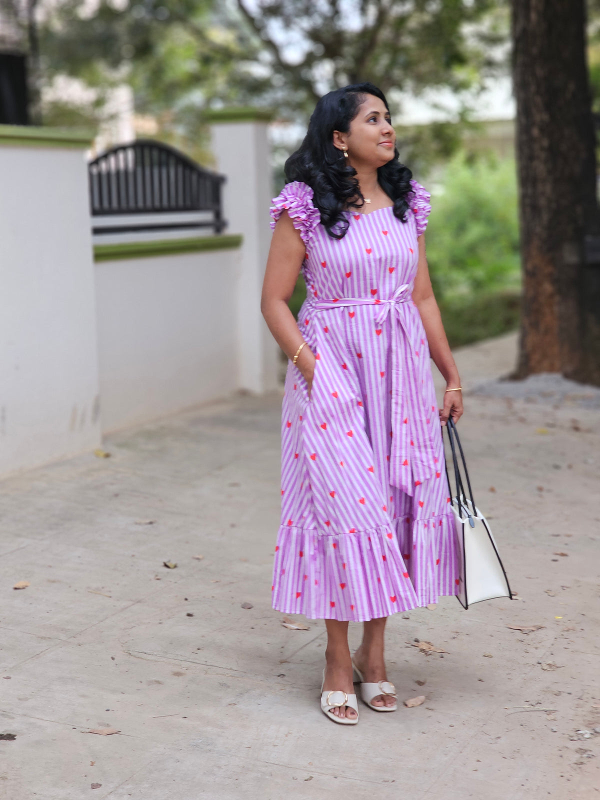 Lavender stripes A-line dress