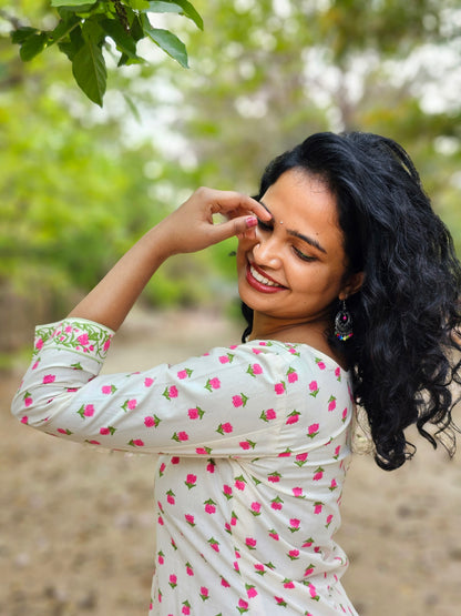 Rose Buds White Co-Ord Kurta Set