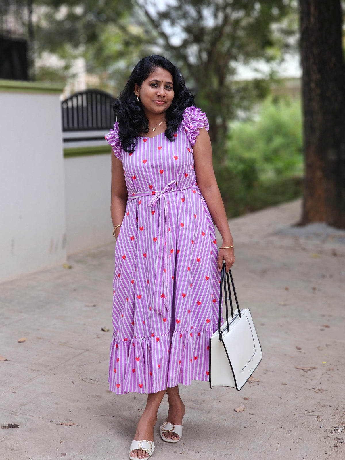 Lavender stripes A-line dress