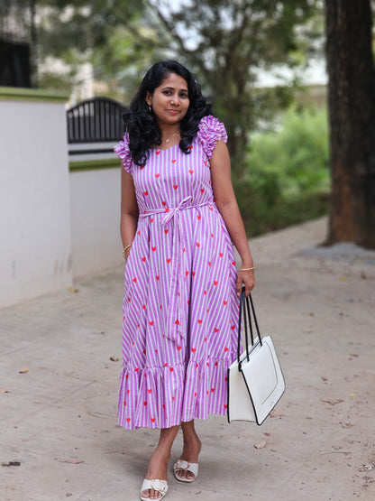 Lavender stripes A-line dress