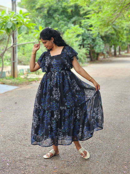 Varsha Black Midi Dress