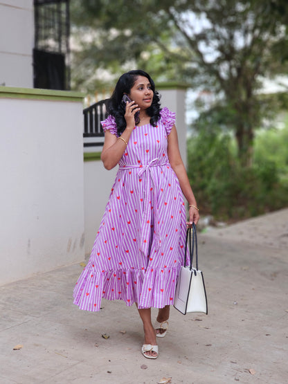 Lavender stripes A-line dress