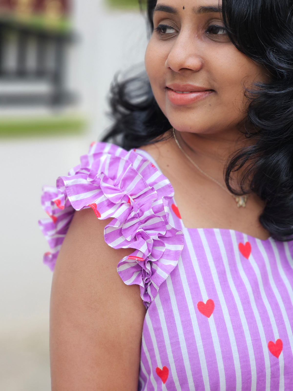 Lavender stripes A-line dress