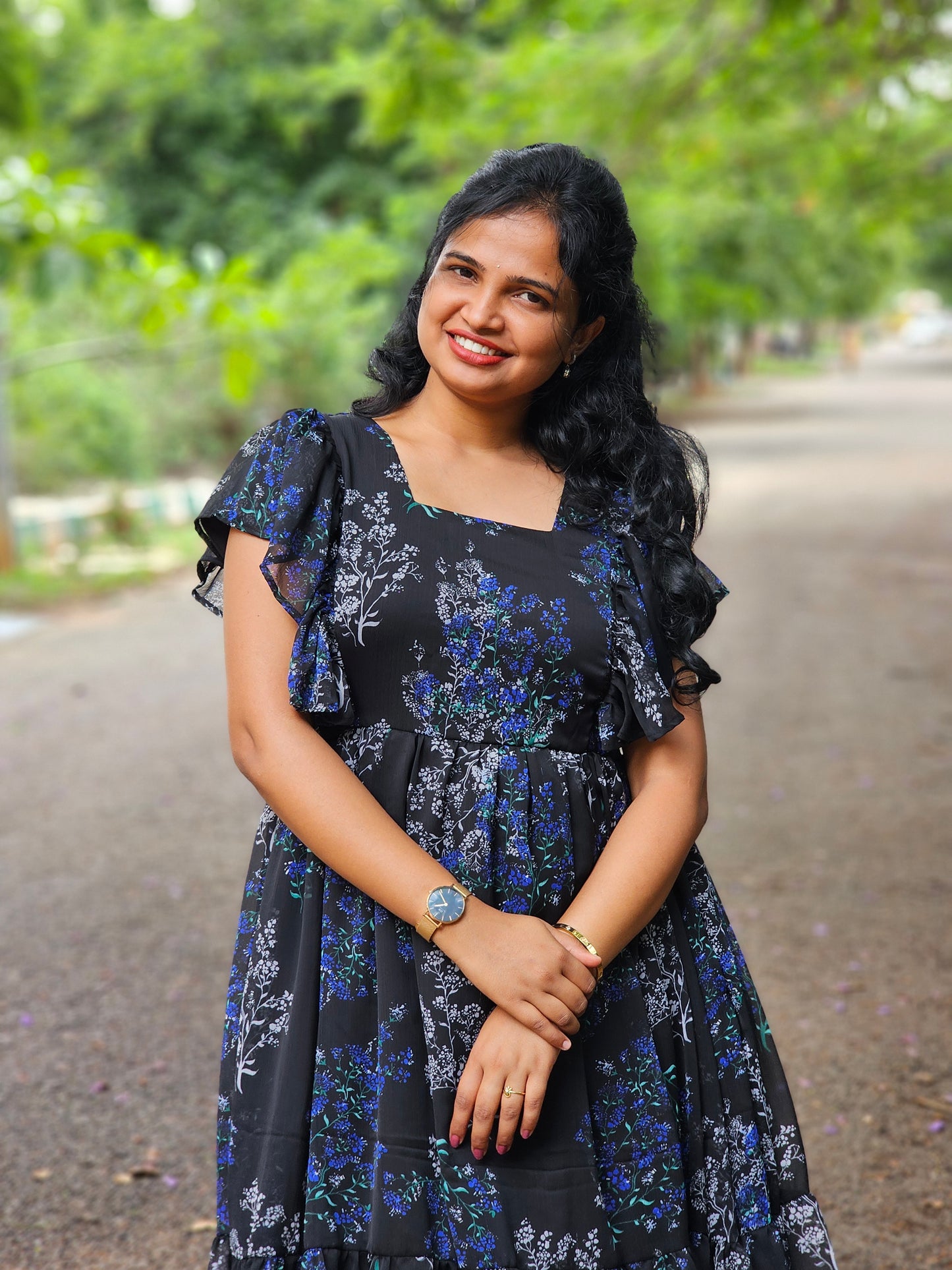Varsha Black Midi Dress