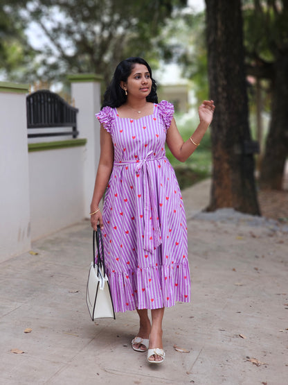 Lavender stripes A-line dress