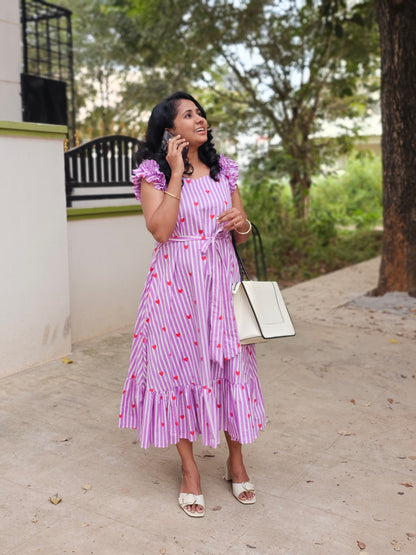 Lavender stripes A-line dress
