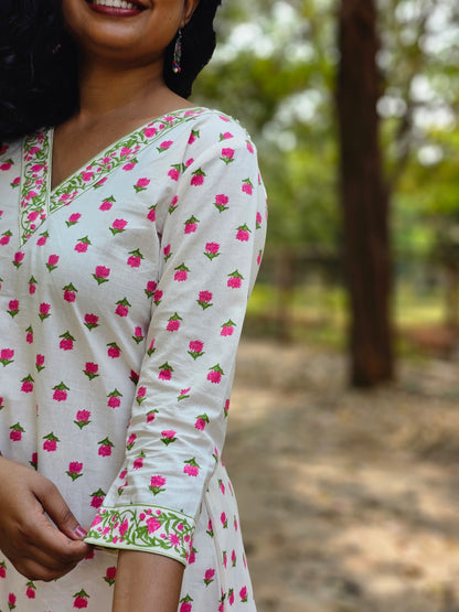 Rose Buds White Co-Ord Kurta Set