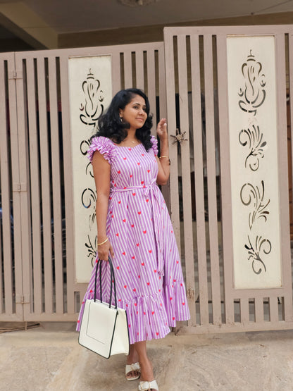 Lavender stripes A-line dress