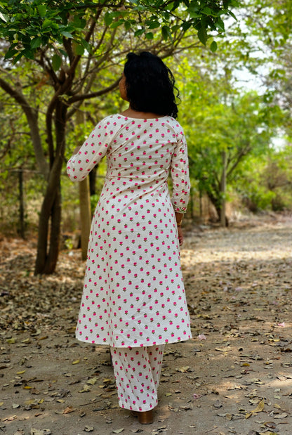 Rose Buds White Co-Ord Kurta Set