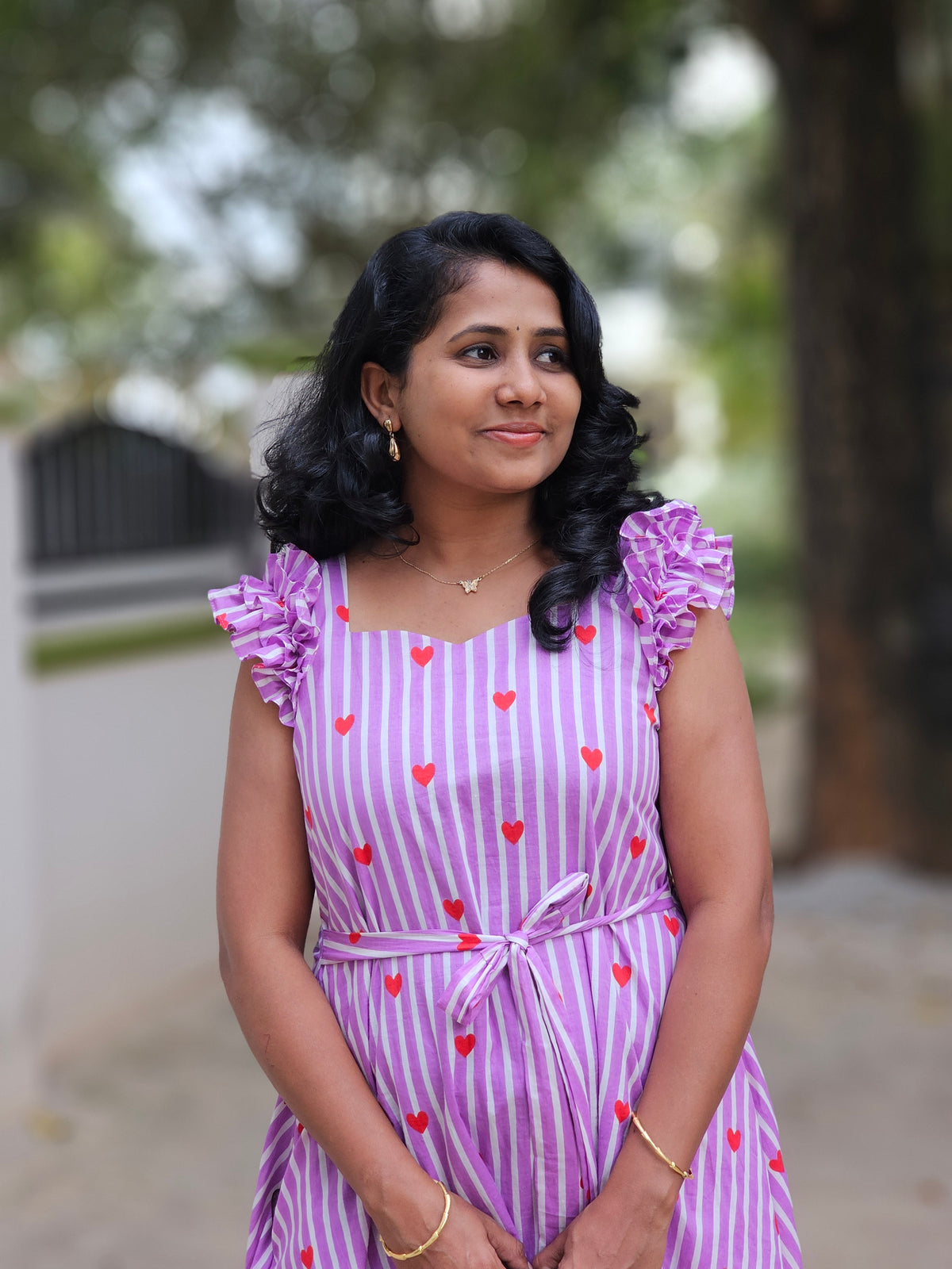 Lavender stripes A-line dress