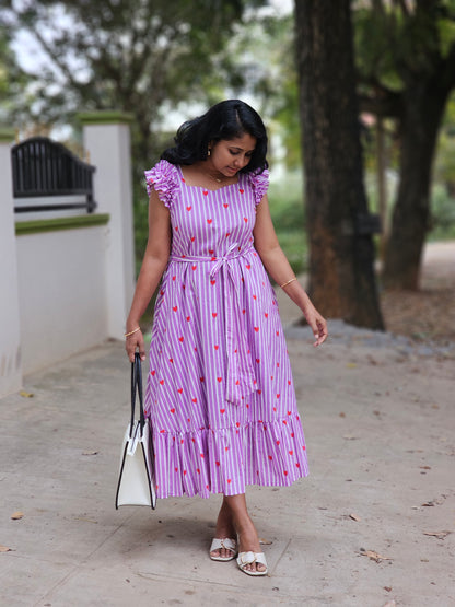 Lavender stripes A-line dress